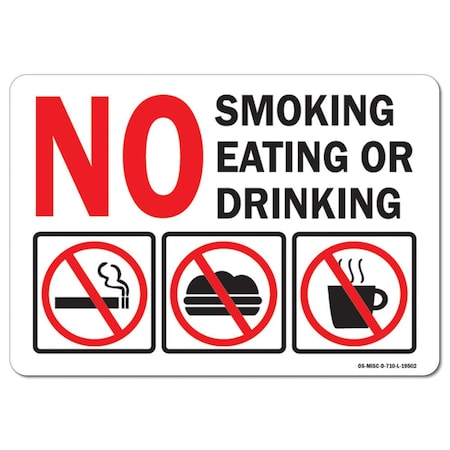 OSHA Sign, No Smoking Eating Or Drinking W/ Graphic, 18in X 12in Rigid Plastic